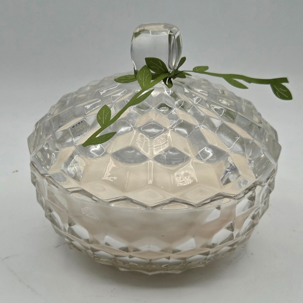 Indiana Glass Whitehall Colony Cubist Dish with Soy Candle 2 Wick